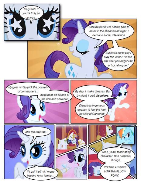 Size: 612x792 | Tagged: safe, artist:newbiespud, derpibooru import, edit, edited screencap, screencap, prince blueblood, rainbow dash, rarity, pegasus, pony, unicorn, comic:friendship is dragons, friendship is magic, season 1, comic, eyes closed, female, hooves, horn, horn ring, male, mare, open mouth, screencap comic, stallion, starry eyes, sunburst background, wingding eyes