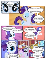 Size: 612x792 | Tagged: safe, artist:newbiespud, derpibooru import, edit, edited screencap, screencap, prince blueblood, rainbow dash, rarity, pegasus, pony, unicorn, comic:friendship is dragons, friendship is magic, season 1, comic, eyes closed, female, hooves, horn, horn ring, male, mare, open mouth, screencap comic, stallion, starry eyes, sunburst background, wingding eyes