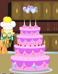 Size: 488x621 | Tagged: safe, derpibooru import, applejack, pony, cake, silly, silly pony, wat, wedding cake creator