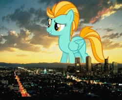 Size: 1000x816 | Tagged: safe, derpibooru import, lightning dust, pony, city, colorado, denver, giant pony, giantess, highrise ponies, ponies in real life, scenery