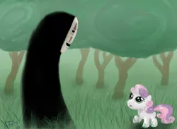 Size: 750x550 | Tagged: artist:mysteriousmonocle, crossover, derpibooru import, no-face, safe, spirited away, studio ghibli, sweetie belle