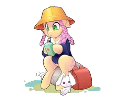 Size: 3000x2500 | Tagged: alternate hairstyle, angel bunny, artist:mrw32, braid, derpibooru import, filly, fluttershy, hat, juice box, safe