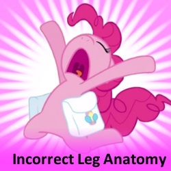 Size: 250x250 | Tagged: safe, derpibooru import, pinkie pie, pony, bags, incorrect leg anatomy, solo, spoilered image joke