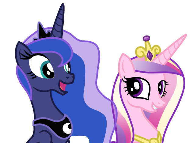 Size: 630x471 | Tagged: artist:andreamelody, derpibooru import, grin, open mouth, princess cadance, princess luna, safe, simple background, transparent background, vector