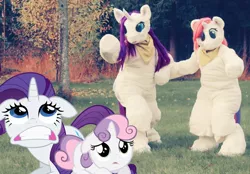 Size: 822x572 | Tagged: cosplay, costume, derpibooru import, do not want, furry, fursuit, irl, photo, rarity, safe, scared, sweetie belle