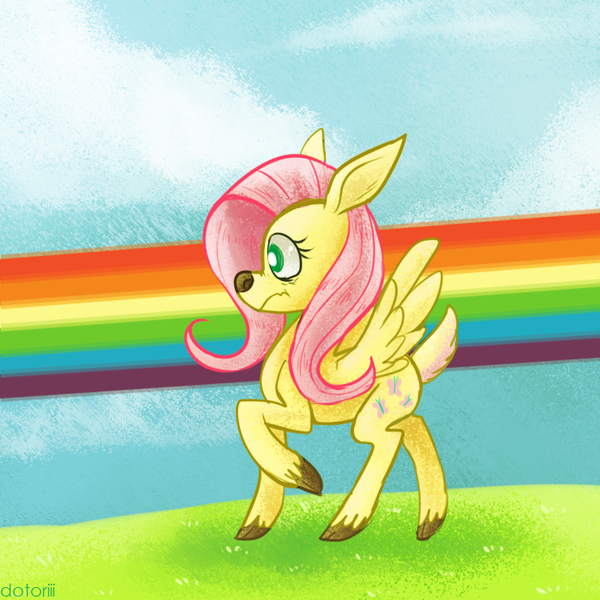 Size: 700x700 | Tagged: artist:dotoriii, deer, deerified, flutterdeer, fluttershy, rainbow trail, safe, species swap