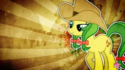 Size: 1920x1080 | Tagged: apple family member, apple fritter, artist:edwinprgtr, cowboy hat, cute, derpibooru import, hat, paint splatter, safe, solo, sweet apple acres, vector, wallpaper