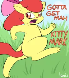 Size: 800x900 | Tagged: safe, artist:lamia, derpibooru import, apple bloom, cat, pony, semi-anthro, bipedal, catified, fluffy, kitten, open mouth, pun, running, solo, species swap, wat