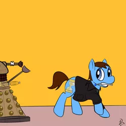 Size: 3600x3600 | Tagged: artist:s8an, dalek, derpibooru import, doctor who, doctor whooves, ninth doctor, safe, sonic screwdriver, time turner