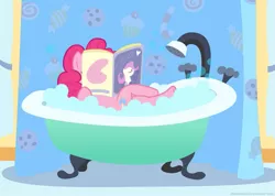 Size: 807x576 | Tagged: bath, bathtub, chillaxing, edit, magazine, pinkie pie, reading, safe, solo