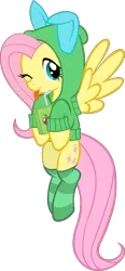 Size: 1403x3036 | Tagged: safe, artist:doctor-g, derpibooru import, fluttershy, bunny ears, clothes, cute, hoodie, juice box, looking at you, shyabetes, simple background, socks, solo, striped socks, tongue out, transparent background, vector