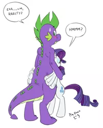 Size: 715x889 | Tagged: suggestive, artist:pia-sama, derpibooru import, rarity, spike, blushing, female, hug, male, older, pixiv, shipping, sparity, straight, sweatdrop