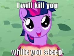 Size: 496x375 | Tagged: caption, creepy, death threat, derpibooru import, filly twilight sparkle, safe, text, threat, twilight sparkle