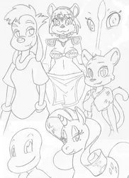 Size: 1200x1650 | Tagged: artist:big-e6, derpibooru import, fox, katia managan, krystal, monochrome, non-mlp oc, oc, rarity, safe, star fox adventures