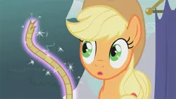 Size: 640x360 | Tagged: safe, derpibooru import, edit, screencap, applejack, boast busters, magic, rope