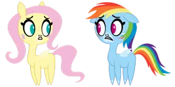 Size: 1264x632 | Tagged: artist:dewlshock, derpibooru import, fluttershy, pretty pretty pegasus, rainbow dash, safe, style emulation, teen titans go, worried