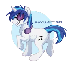 Size: 676x599 | Tagged: safe, artist:spagglemutt, derpibooru import, vinyl scratch, grin, headphones, smiling, solo