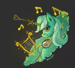 Size: 1577x1434 | Tagged: artist:gaiascope, derpibooru import, headphones, heart, lyra heartstrings, lyre, magic, music, musical instrument, music notes, safe, solo, wallpaper