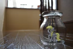 Size: 1600x1067 | Tagged: safe, artist:patoriotto, derpibooru import, derpy hooves, pegasus, pony, bottle, female, jar, mare, ponies in real life, pony in a bottle, tiny, tiny ponies