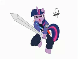 Size: 3404x2648 | Tagged: artist:mariwii, derpibooru import, dragon ball, dragon ball z, future trunks, mirai trunks, parody, safe, sword, trunks, twilight sparkle