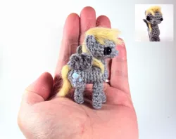Size: 900x711 | Tagged: safe, artist:altearithe, derpibooru import, derpy hooves, pegasus, pony, amigurumi, crochet, cute, female, hand, irl, knit, mare, photo, plushie, small, tiny, watermark