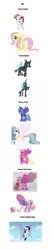 Size: 791x3772 | Tagged: safe, derpibooru import, daisy dreams, fluttershy, ploomette, princess cadance, princess celestia, princess luna, queen chrysalis, rarity, changeling, pegasus, pony, alicorn wings, comparison, evolution of winged ponies, g4, glimmer wings, princess wings, raricorn, toy, wings