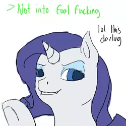 Size: 777x777 | Tagged: artist:ratchieftain, costanza face, dark equestria, darling, derpibooru import, greentext, implied foalcon, ishygddt, lol, rapity, rarity, solo, suggestive, text, vulgar