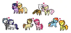 Size: 792x375 | Tagged: safe, artist:raincupcake, derpibooru import, applejack, donut joe, fancypants, fluttershy, gilda, pinkie pie, rainbow dash, rarity, spitfire, twilight sparkle, gryphon, chibi, donut, female, gildashy, heart, lesbian, male, pinkiejoe, pointy ponies, raripants, shipping, spitdash, straight, twijack