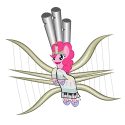 Size: 1000x1000 | Tagged: artist:greywander87, bell, candle, clothes, derpibooru import, harp, musical instrument, music notes, organ, piano, pinkie pie, robe, safe, simple background, solo, transparent background, vector, wings