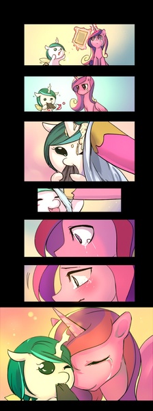 Size: 560x1500 | Tagged: safe, artist:bakki, derpibooru import, princess cadance, oc, oc:mirror gleam, changeling, hybrid, pony, unicorn, adopted offspring, adoption, comic, crying, cute, disguised baby changeling, feels, foal, interspecies offspring, offspring, palindrome get, parent:queen chrysalis, parent:shining armor, parents:shining chrysalis