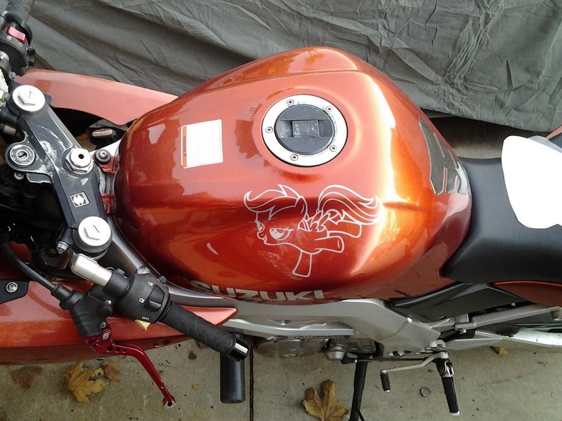 Size: 931x698 | Tagged: custom, derpibooru import, irl, motorcycle, photo, safe, scootaloo, sticker, suzuki, sv650s, vinyl