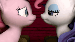 Size: 400x225 | Tagged: 3d, animated, artist:twily404, derpibooru import, female, french kiss, kissing, lesbian, pinkie pie, raripie, rarity, shipping, source filmmaker, suggestive, video at source