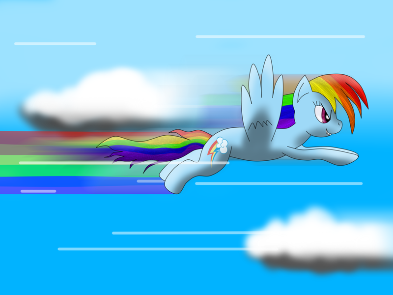 Size: 1024x768 | Tagged: safe, artist:xhardwirex, derpibooru import, rainbow dash, pegasus, pony, cloud, female, flying, mare, smiling, solo, spread wings, wings