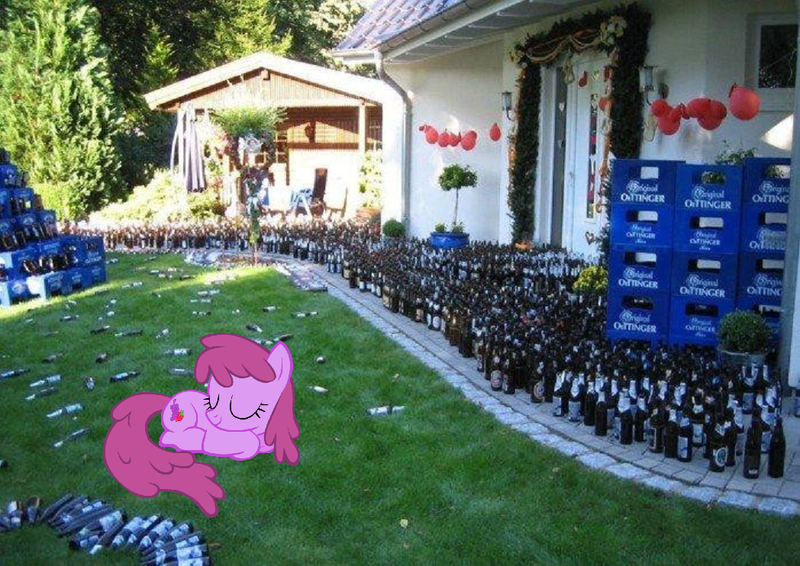 Size: 1048x742 | Tagged: beer, berry punch, berryshine, derpibooru import, garden, ponies in real life, safe, sleeping