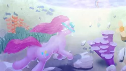 Size: 1200x675 | Tagged: artist:h2o, derpibooru import, pinkie pie, pixiv, plot, safe, snorkel, solo, swimming, underwater