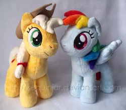 Size: 600x521 | Tagged: applejack, artist:sequinjar, cute, derpibooru import, irl, photo, plushie, rainbow dash, safe