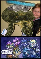 Size: 482x700 | Tagged: amethyst star, clockwise whooves, derpy hooves, dinky hooves, discworld, doctor whooves, exploitable meme, idw, meme, princess luna, s1 luna, safe, star hunter, time turner, universe is so fascinating