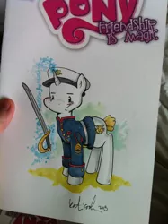 Size: 764x1024 | Tagged: artist:katiecandraw, derpibooru import, marine, ponified, safe, sergeant, sword