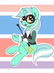 Size: 735x1000 | Tagged: safe, artist:psescape, derpibooru import, lyra heartstrings, pony, unicorn, crossed legs, female, hoof hold, mare, mask, riding crop, solo