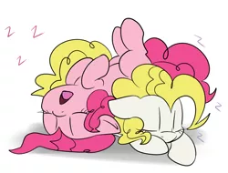 Size: 950x721 | Tagged: artist:lustrous-dreams, derpibooru import, g1, g1 to g4, generation leap, on back, open mouth, pinkie pie, pony pile, safe, sleeping, surprise, z, zzz