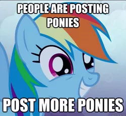 Size: 625x576 | Tagged: safe, derpibooru import, edit, edited screencap, screencap, rainbow dash, pegasus, pony, female, image macro, mare, meme, mods are asleep, mods are asleep post ponies, post ponies, solo, text, watermark