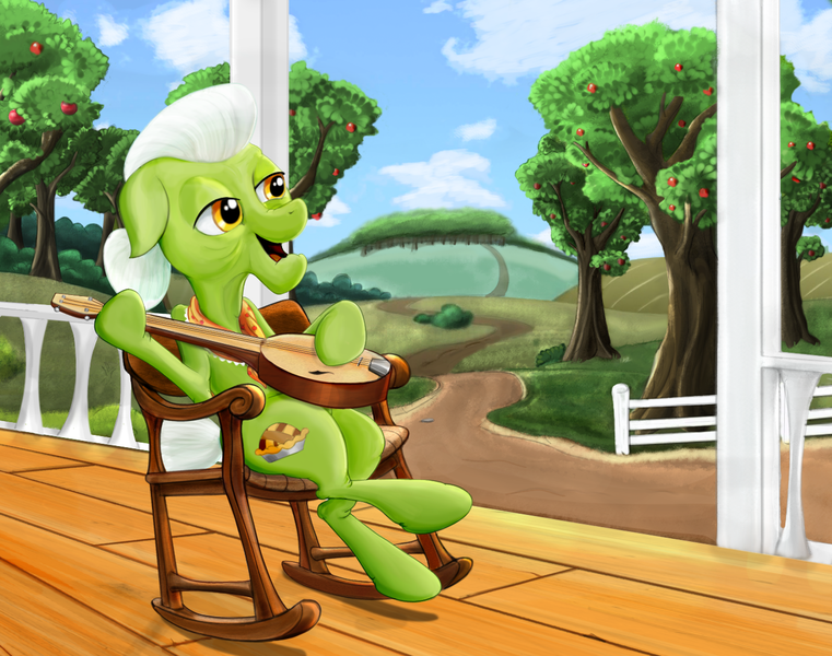 Size: 1356x1069 | Tagged: artist:suntenri, banjo, granny smith, musical instrument, safe, solo