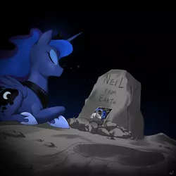 Size: 1280x1280 | Tagged: artist:doomy, astronaut, banishment, beautiful, crying, derpibooru import, grave, human, luna and the nauts, memorial, moon, neil armstrong, photo, princess luna, sad, safe, space