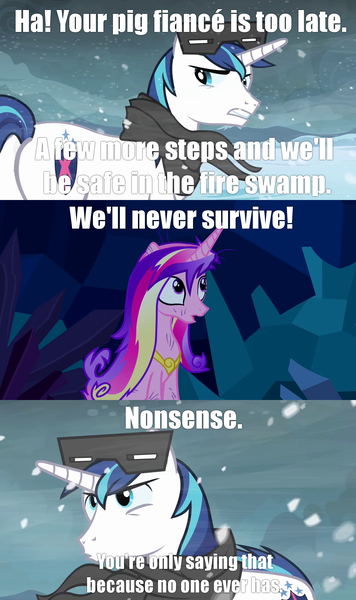 Size: 1280x2160 | Tagged: derpibooru import, princess cadance, safe, shining armor, snow goggles, text, the princess bride