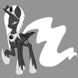 Size: 700x700 | Tagged: safe, artist:princess amity, derpibooru import, oc, unofficial characters only, alicorn, pony, alicorn oc, black, black and white, black blackness black dark black, dark, dark blackness, enoby, fangs, grayscale, pentagram, white