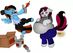 Size: 3507x2550 | Tagged: safe, artist:php33, derpibooru import, oc, oc:volt biohazard, unofficial characters only, pony, beans, blushing, fart, fat, male, weight gain