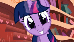 Size: 411x231 | Tagged: safe, derpibooru import, screencap, twilight sparkle, unicorn, look before you sleep, adorkable, animated, cute, dork, eye shimmer, glowing horn, grin, horn, hornboner, looking at you, magic, magic glow, smiling, solo, unicorn twilight