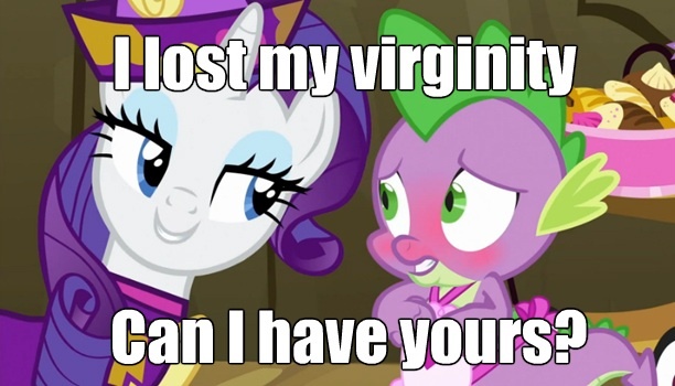 Size: 612x350 | Tagged: suggestive, derpibooru import, edit, edited screencap, screencap, rarity, spike, dragon, pony, unicorn, dragon quest, apron, blushing, caption, clothes, female, image macro, implied sex, male, mare, meme, rarity's bad pickup lines, shipping, sparity, straight