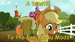 Size: 1280x720 | Tagged: applejack, cider, comic sans, derpibooru import, ponibooru, ponibooru mods, safe, text, toast, tribute