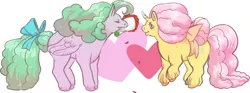 Size: 1024x381 | Tagged: safe, artist:haskap, derpibooru import, lavender lace, red roses, pegasus, pony, unicorn, colored hooves, cutie mark, eyes closed, female, g1, hooves, horn, mare, mouth hold, rose, solo, wings